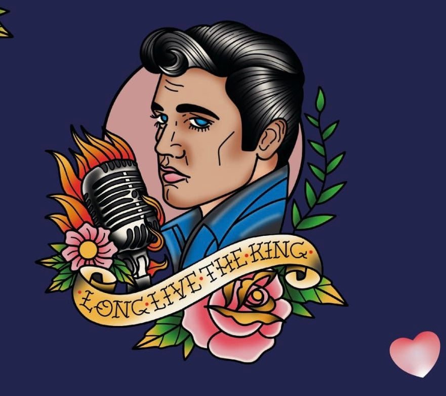 All Shook Up Swing Dress Elvis Print Fabric Close Up Long Live The King