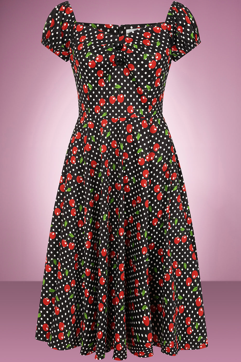 Cherry Polka Dot Noir Swing Dress