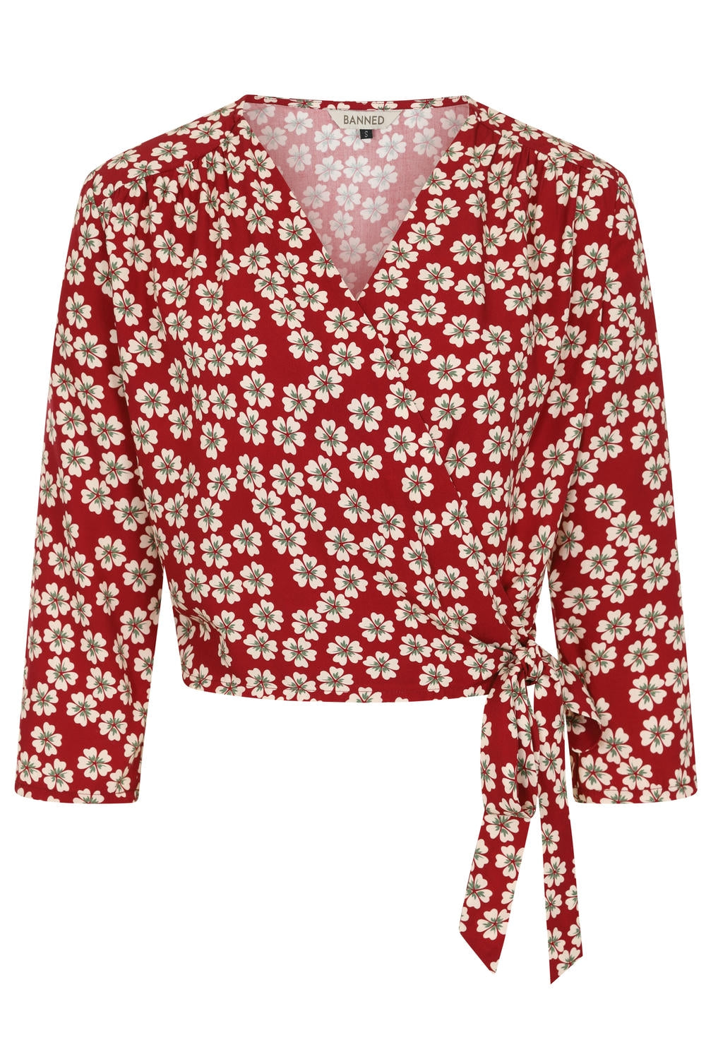 Rosie 40’s Floral Wrap Blouse in Red