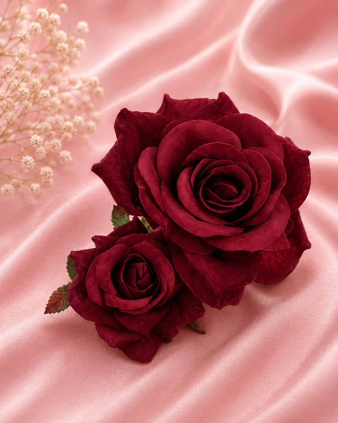 Double Hair Flower in Burgundy