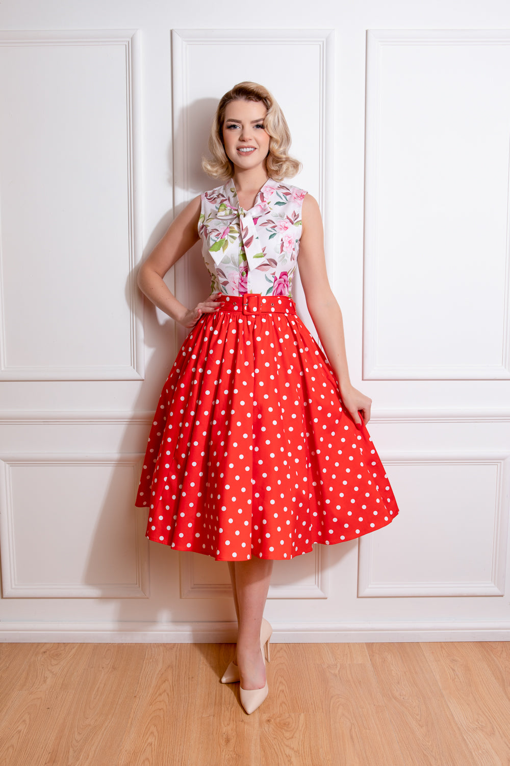 Paula Polka red polka Circle Skirt