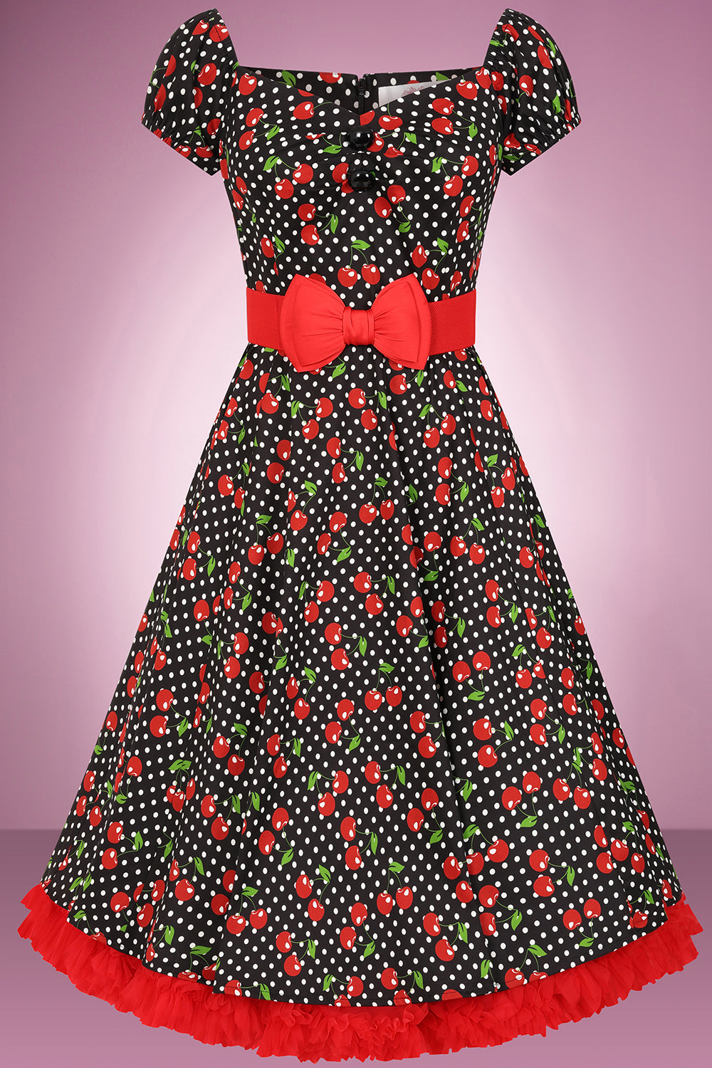 Cherry Polka Dot Noir Swing Dress