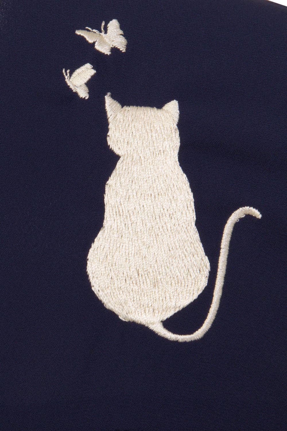 Playful Kitty Blouse in Navy