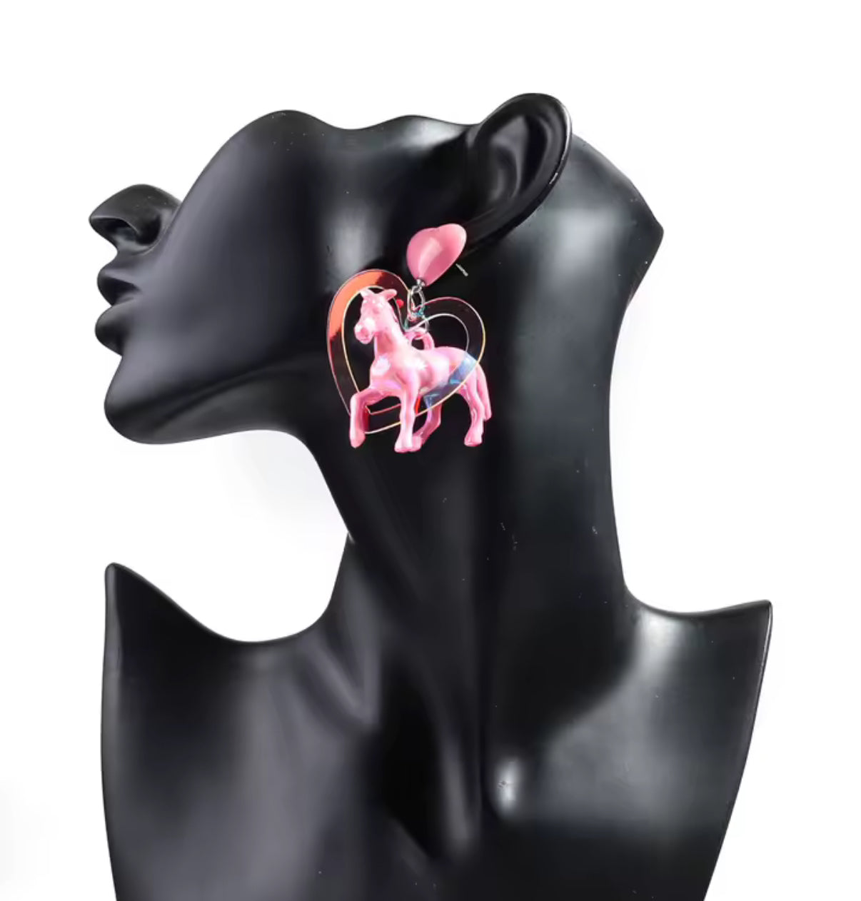 White Pearlescent Unicorn Heart Earrings