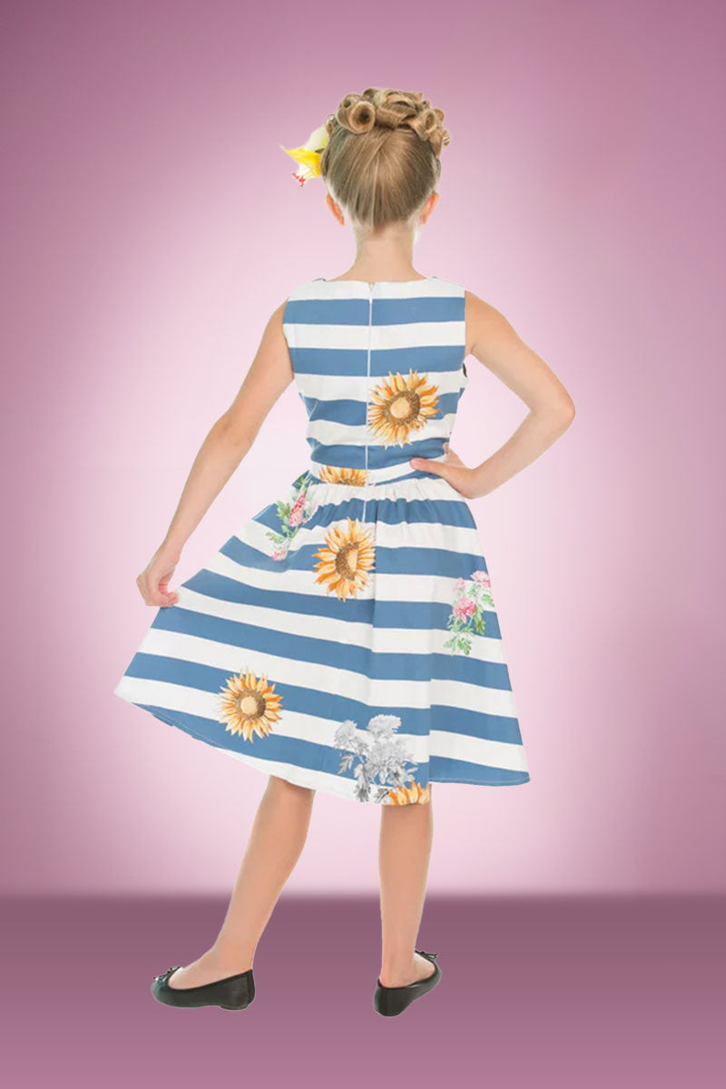 Blue Striped Sunflower Children’s Swing Dress