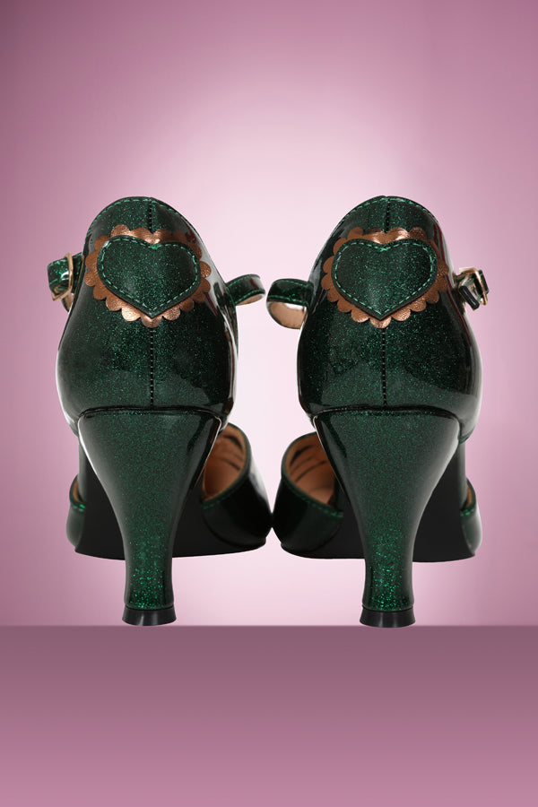 Amelia Heart Shoe in Green Sparkle