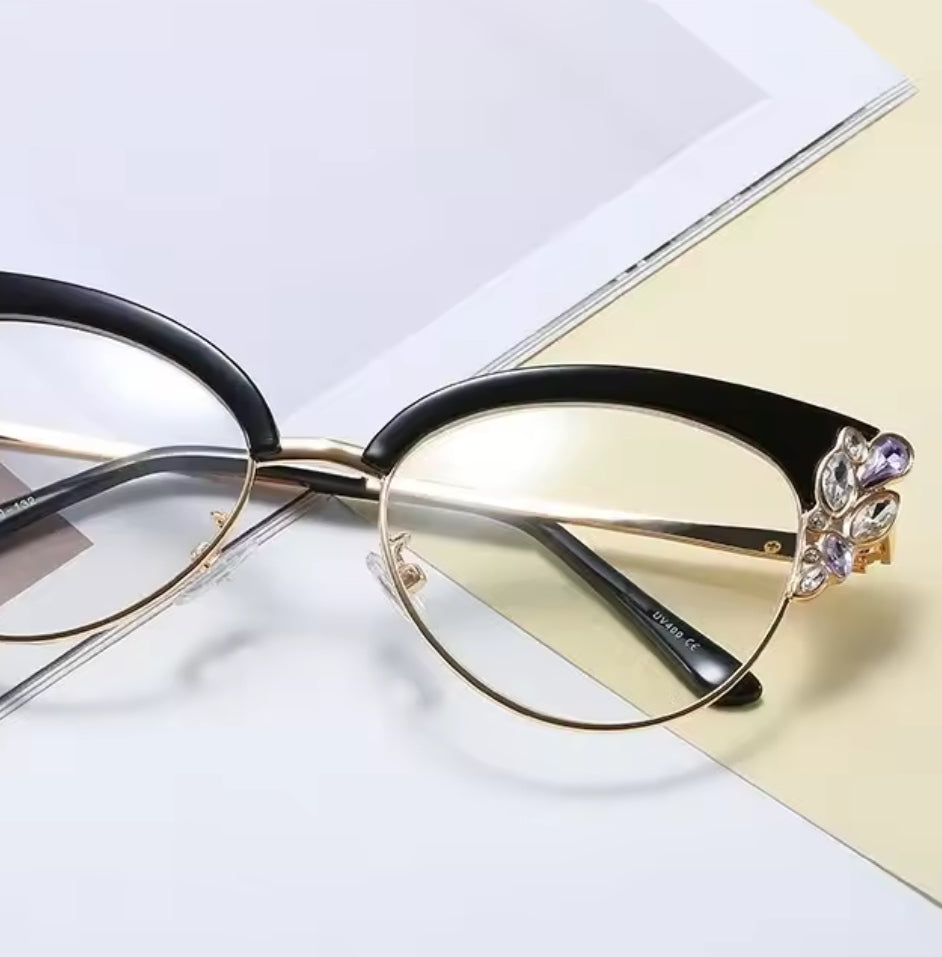 Black Cat Wing Embellished Glasses