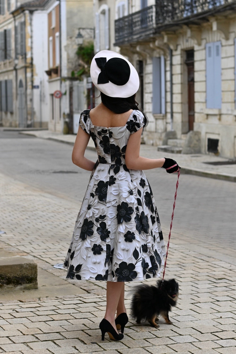 Gayle Black Floral Swing Dress