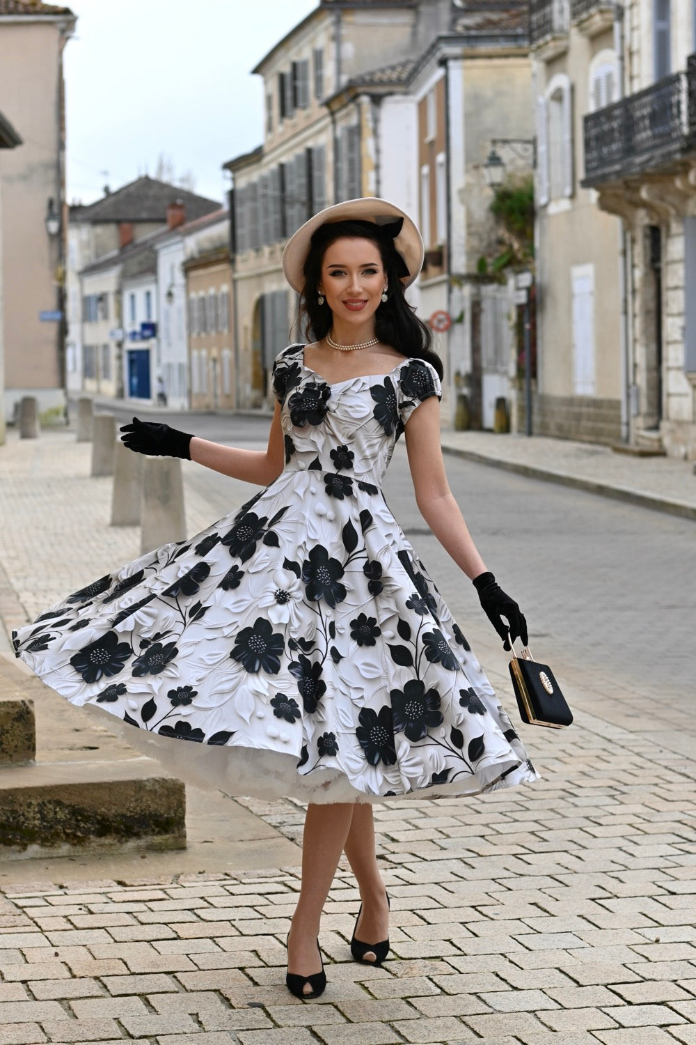 Gayle Black Floral Swing Dress