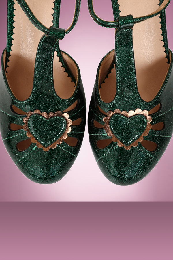 Amelia Heart Shoe in Green Sparkle