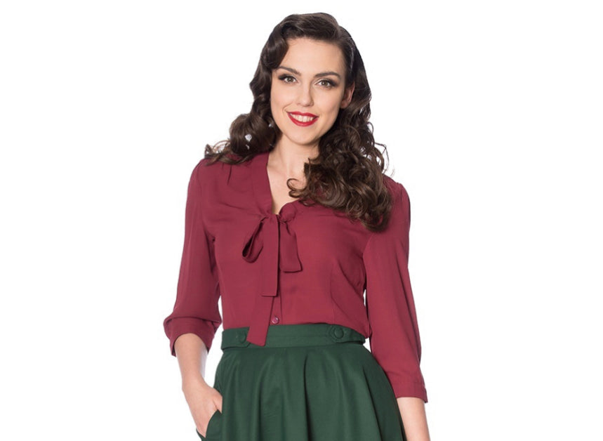 Secretary pussy bow blouse in Burgundy