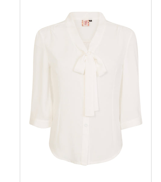 Secretary pussy bow blouse in off white