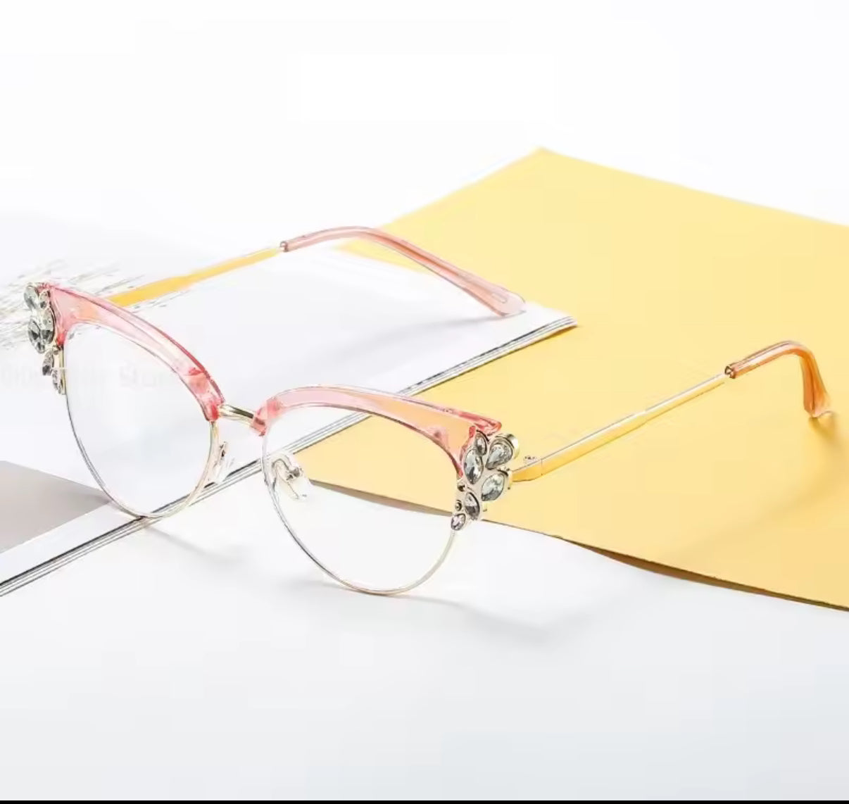Pink Cat Wing Embellished Glasses