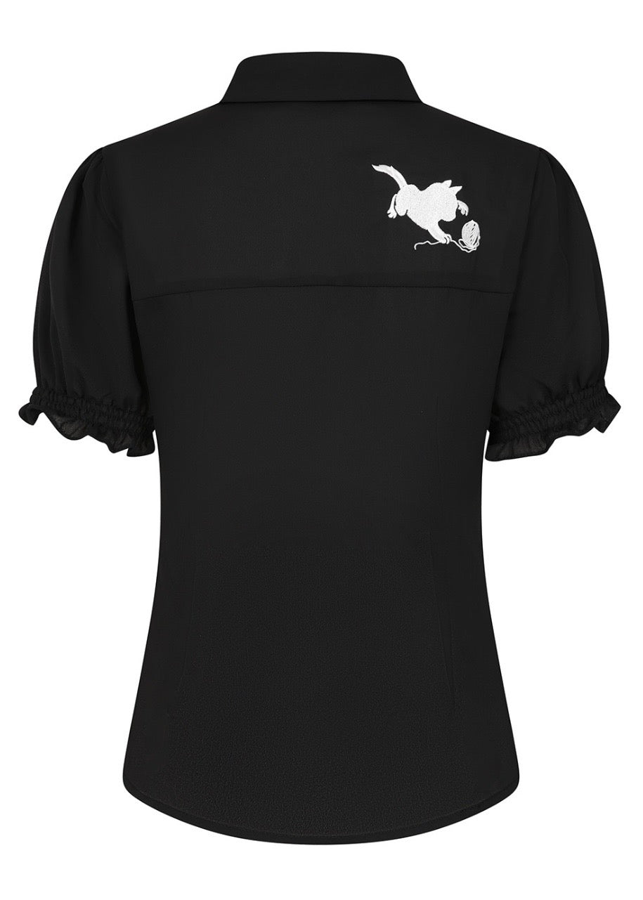 Cutie Kitty Cat Black Blouse
