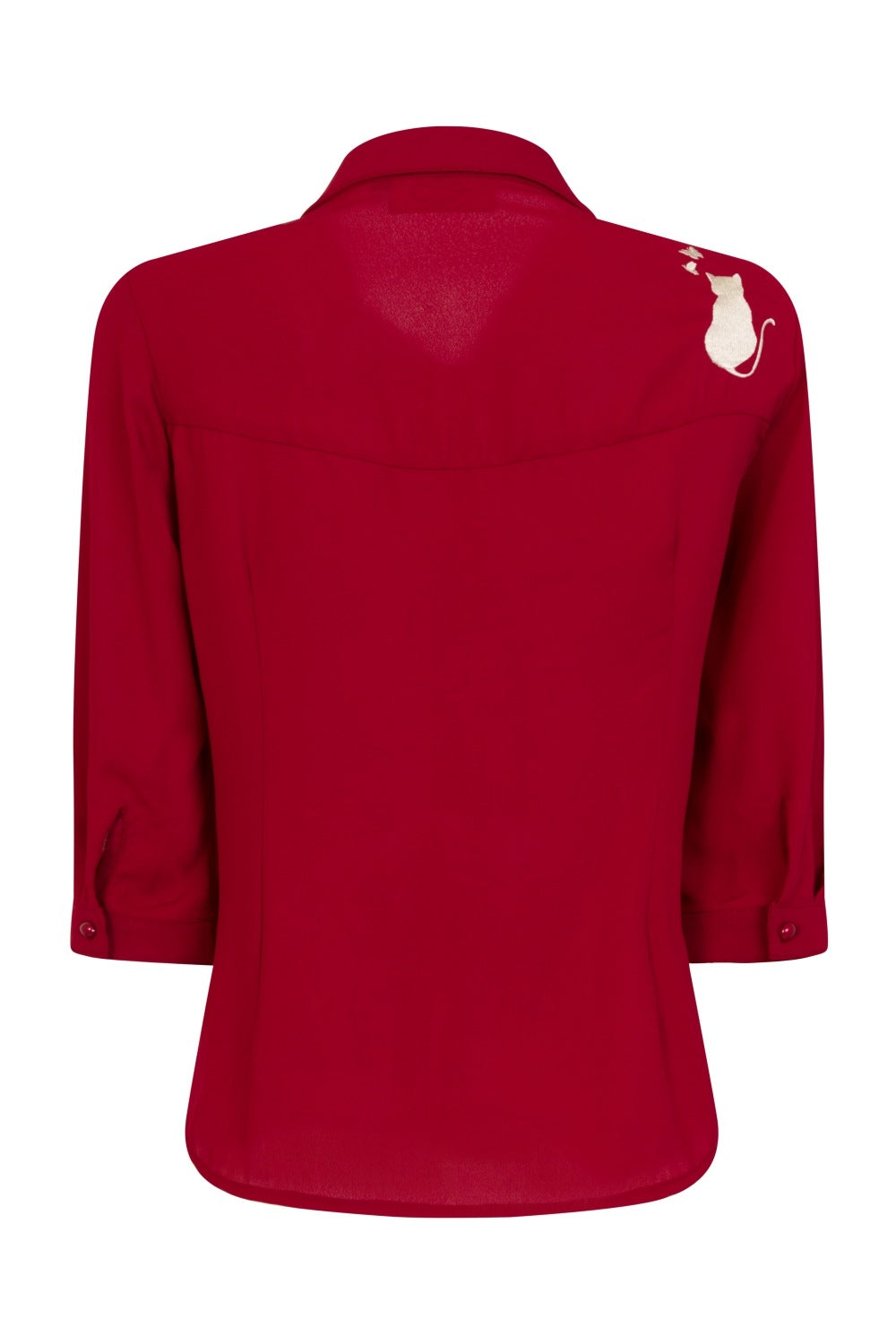 Playful Kitty Cat Blouse in Burgundy Red
