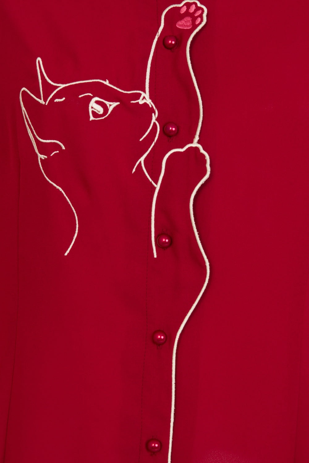 Playful Kitty Cat Blouse in Burgundy Red
