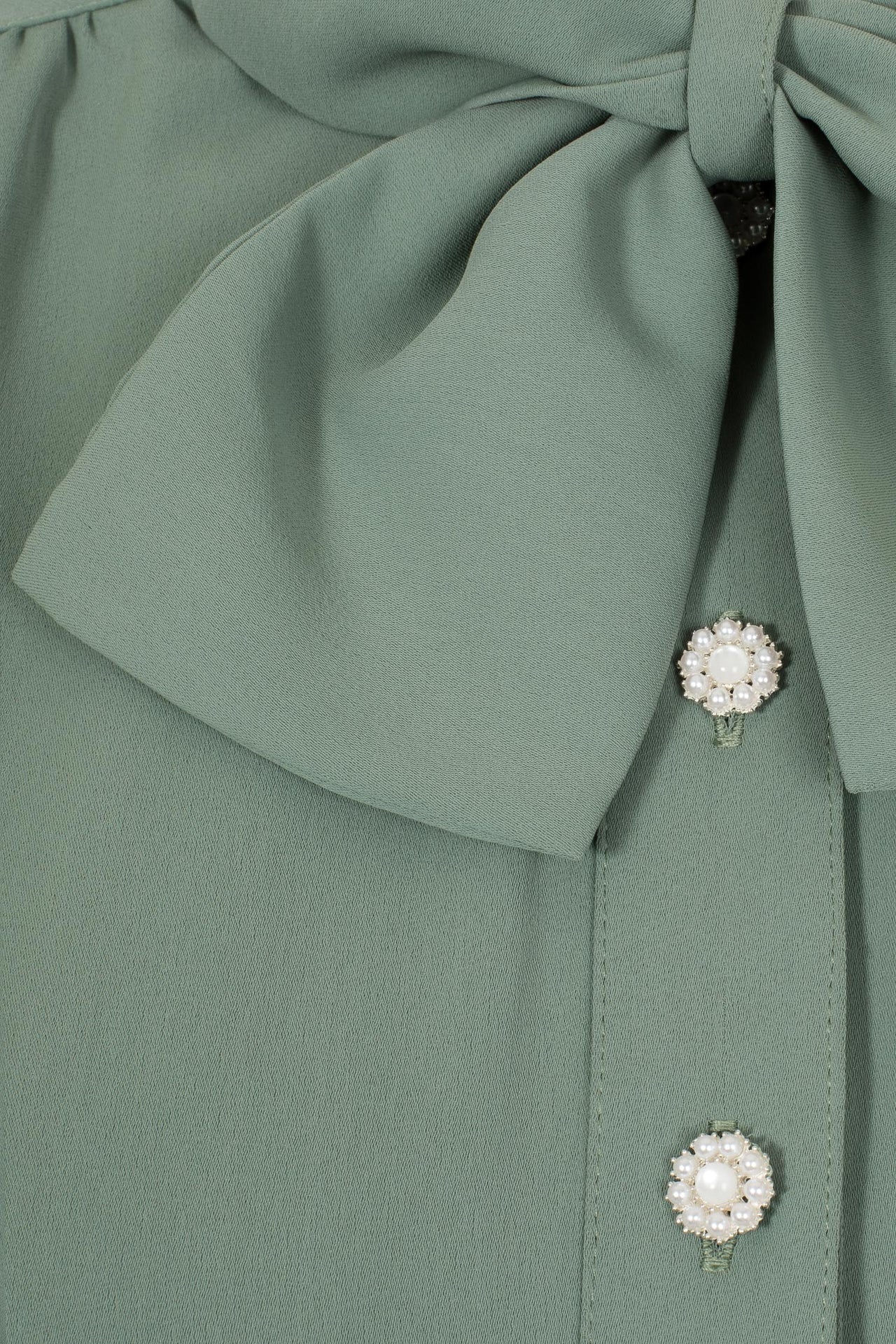 Pearl Pussy Bow Blouse in Sage Green