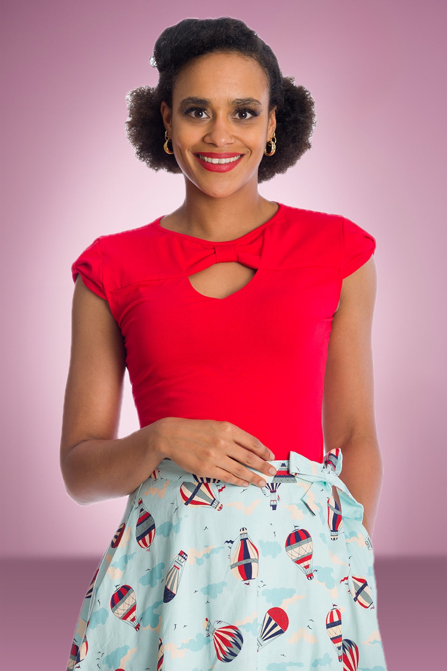Red bow neck Top