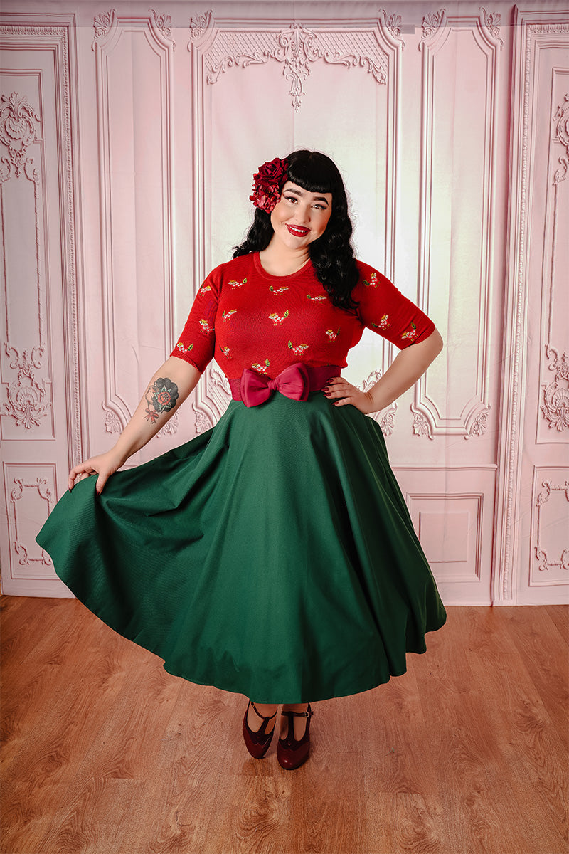 Forest Green Carmen Circle Skirt on Model from Front