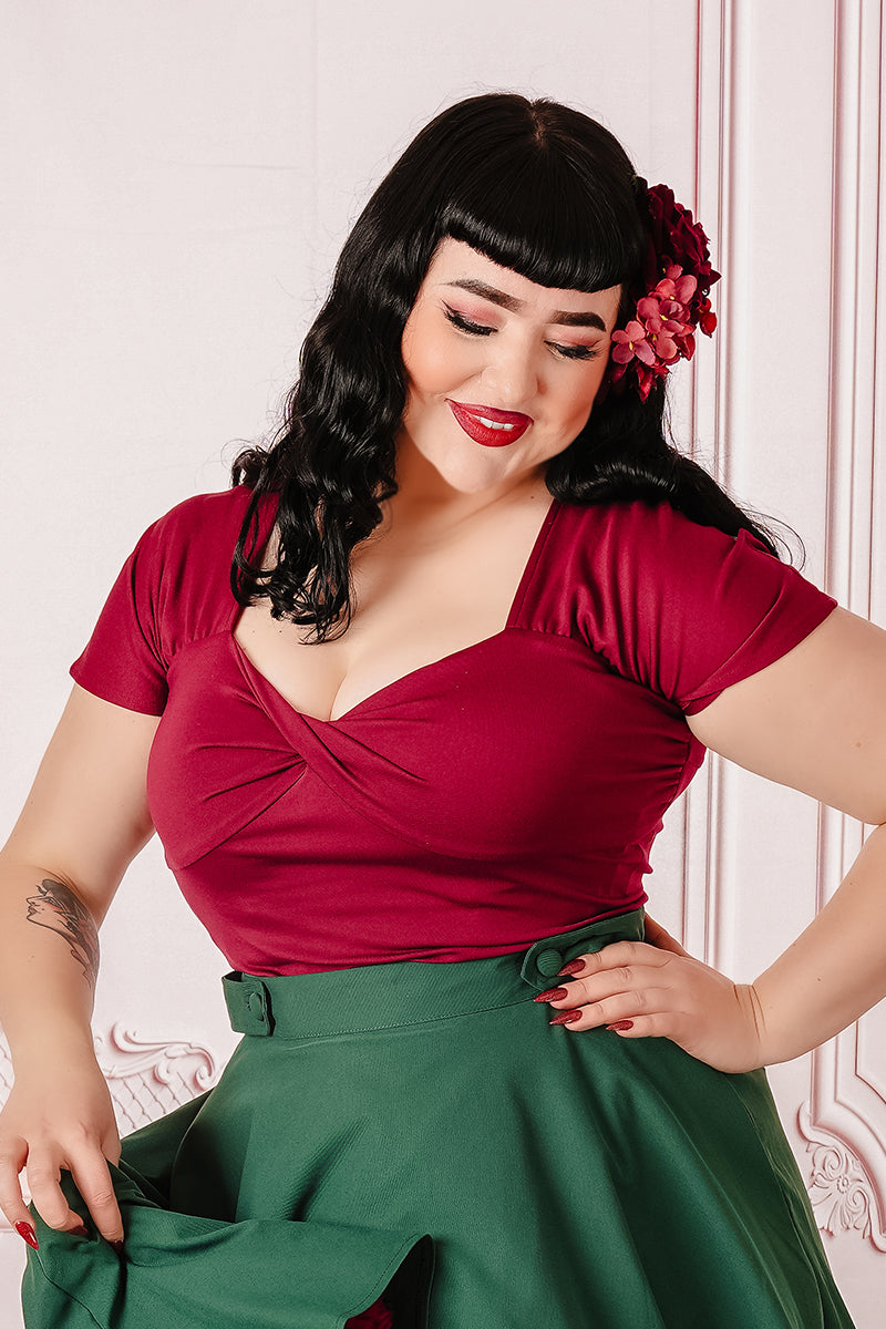 Burgundy Tammy Twisted Top Model Photo Close-Up