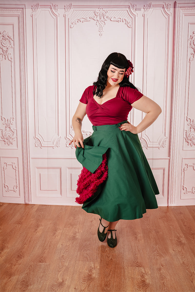 Forest Green Carmen Circle Skirt on Model from Front Dancing Photo