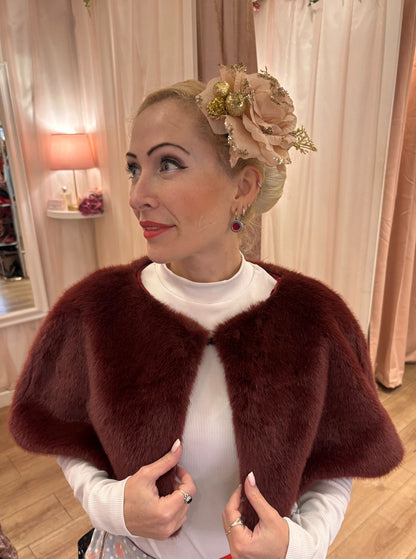 Faux Fur Shawl in Bordeaux