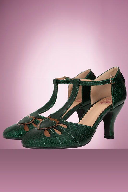 Amelia Heart Shoe in Green Sparkle