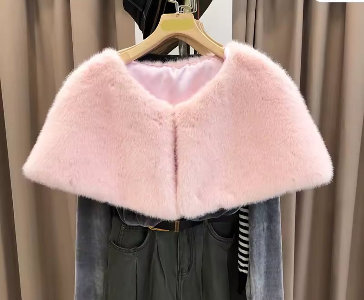 Faux Fur Shawl in Pink