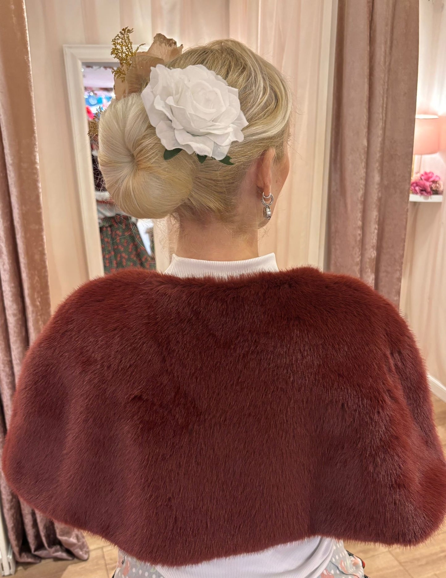 Faux Fur Shawl in Bordeaux