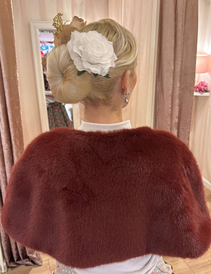 Faux Fur Shawl in Bordeaux