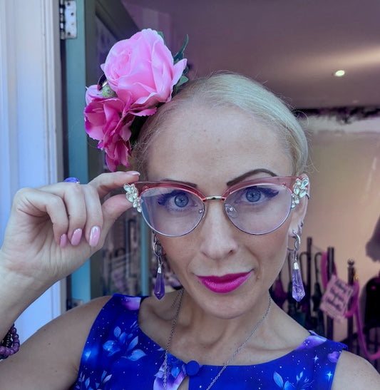 Pink Cat Wing Embellished Glasses