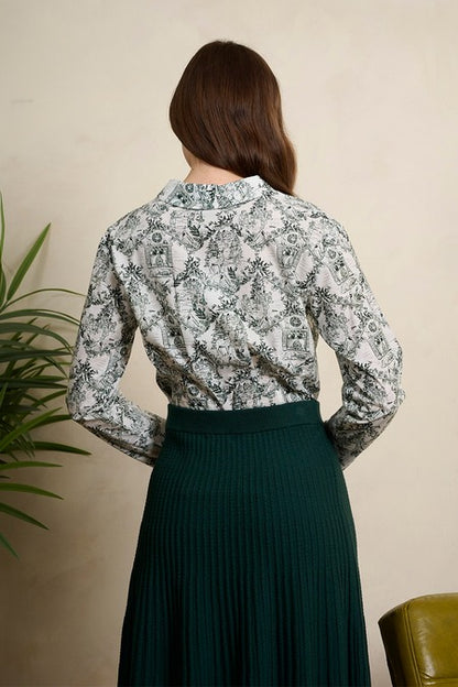 Woodland Toile Tie Front Blouse