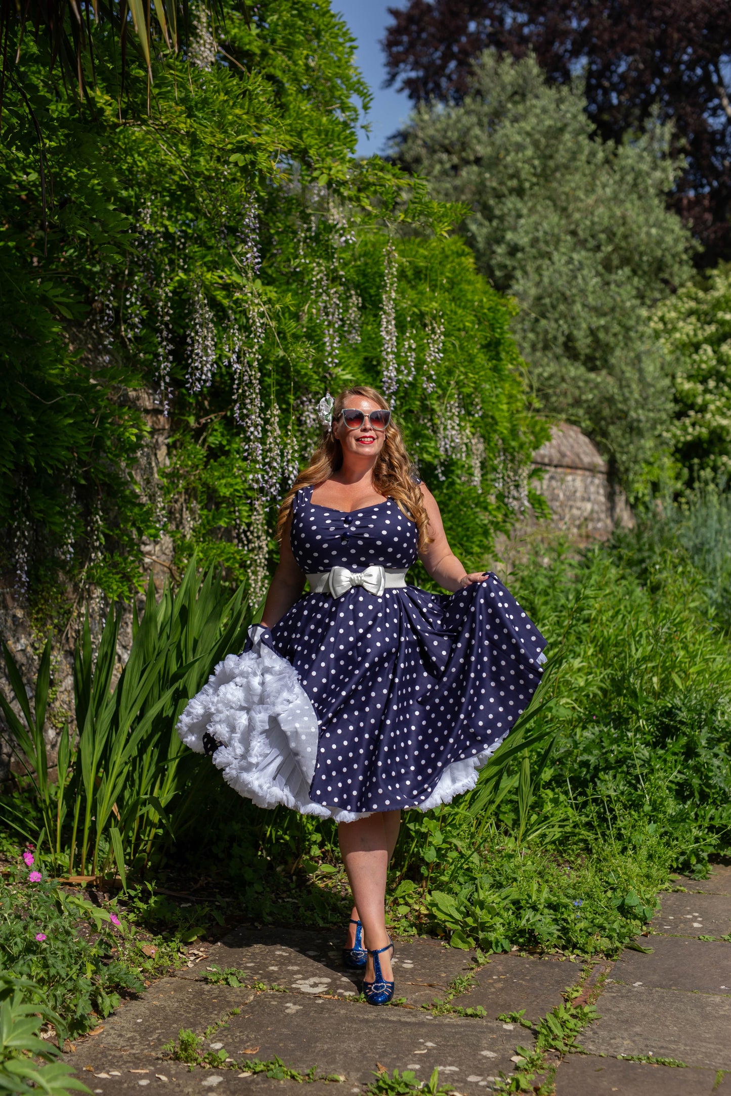Liberty Navy Polka Dot Swing Dress