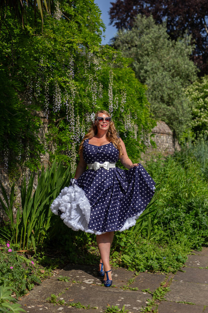 Liberty Navy Polka Dot Swing Dress