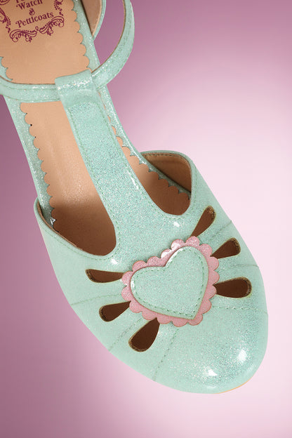 Amelia Heart Shoe in Mint Sparkle PRE ORDER