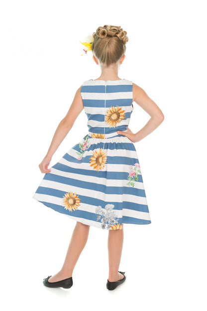 Blue Striped Sunflower Children’s Swing Dress