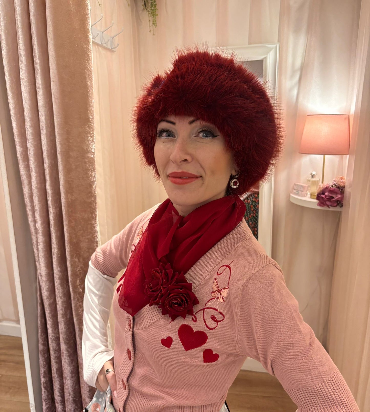 Faux Fur Headband in Bordeaux