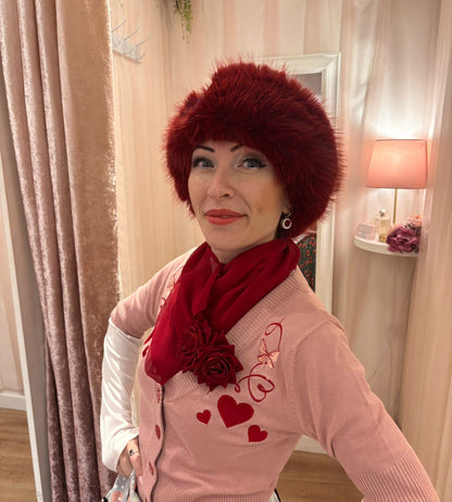 Faux Fur Headband in Bordeaux