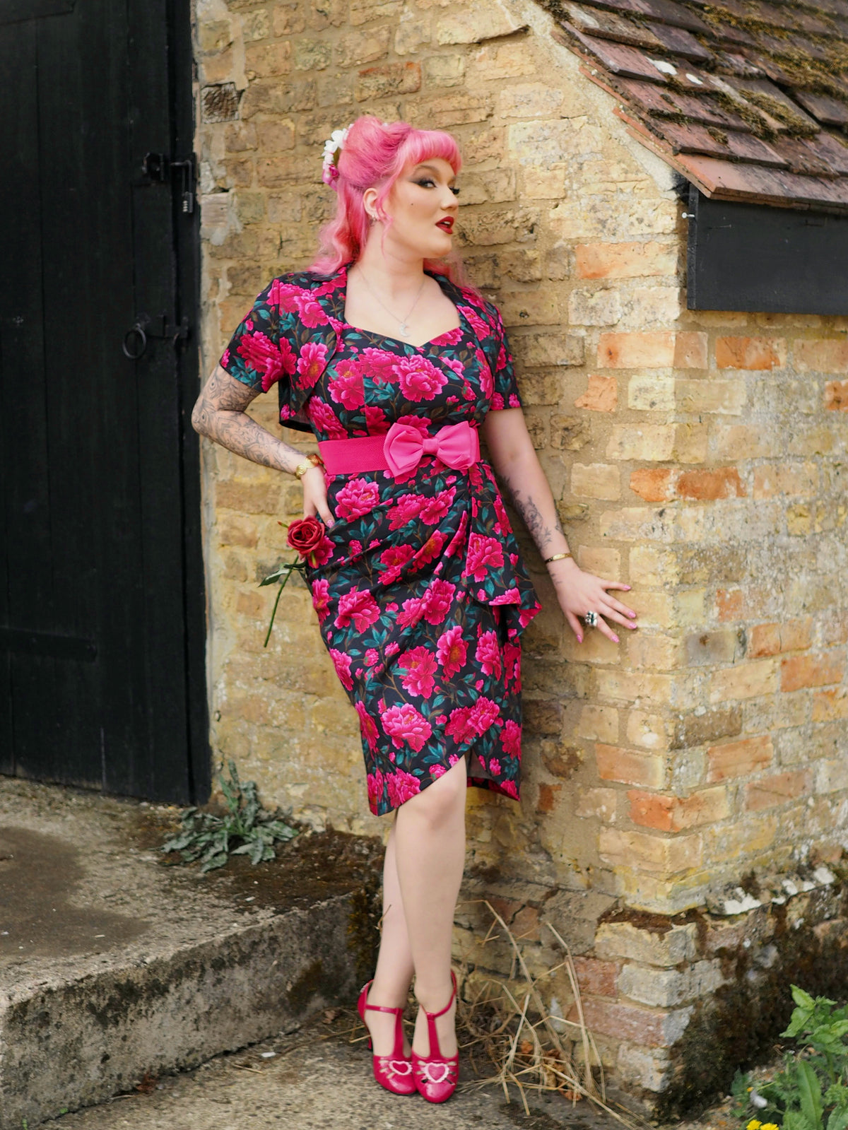 Midnight Peony Waterfall Wiggle Dress