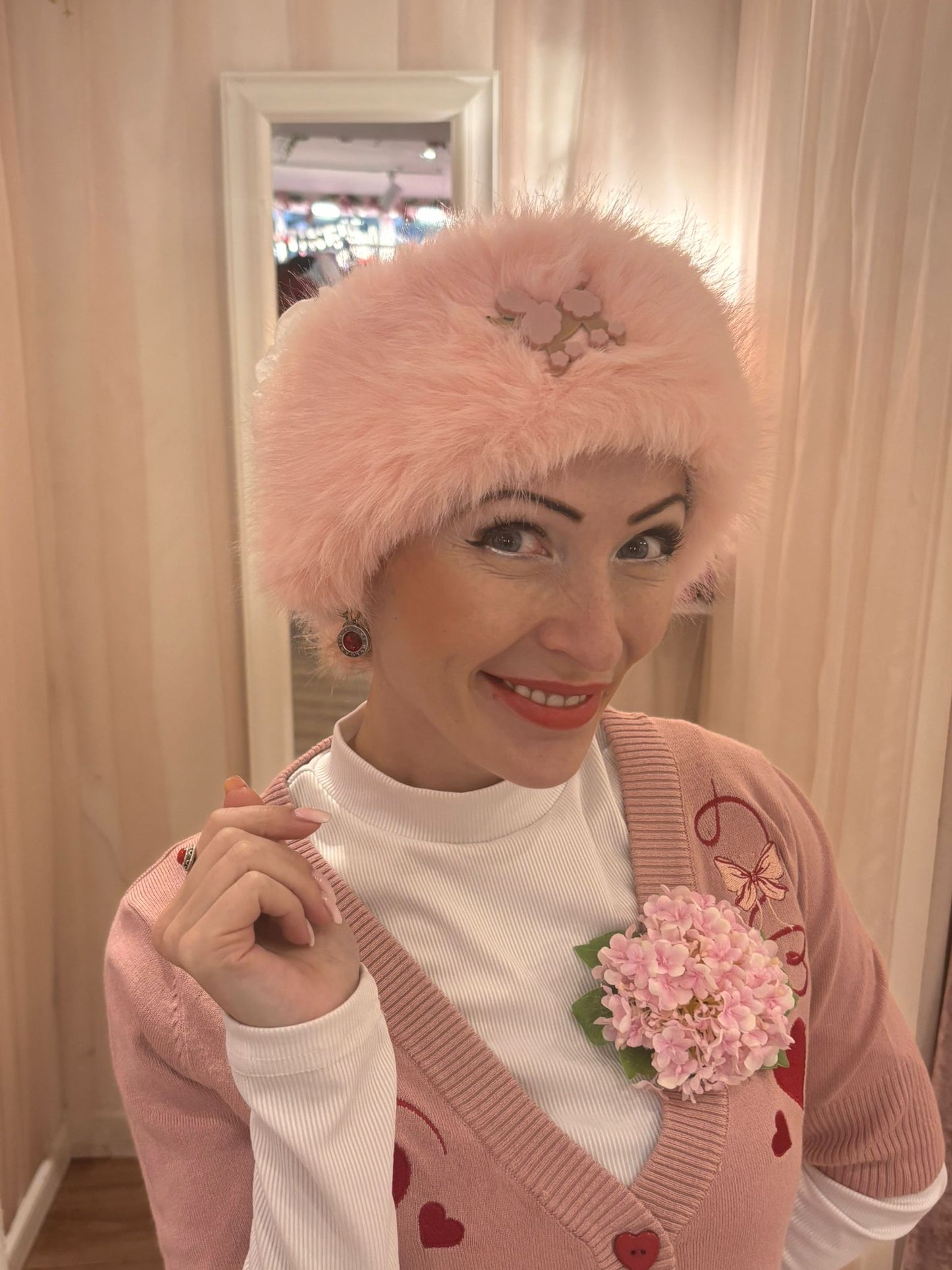 Faux Fur Headband in Pink