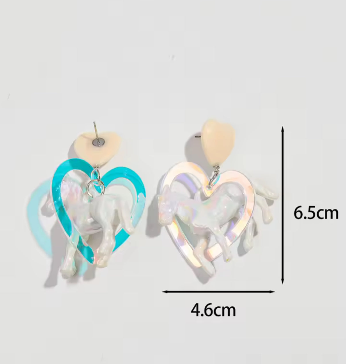 White Pearlescent Unicorn Heart Earrings