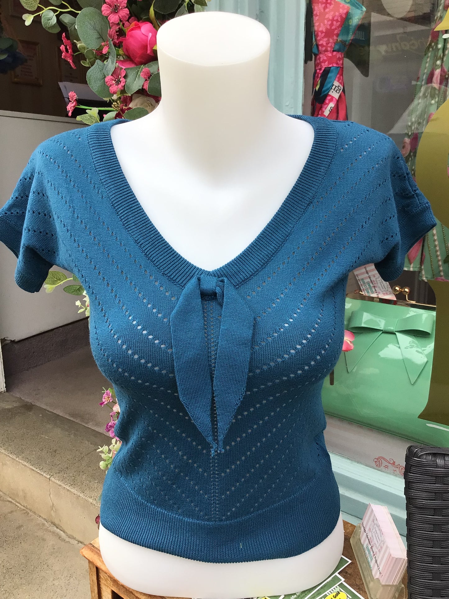 Tiffany Teal Pointelle knit Top
