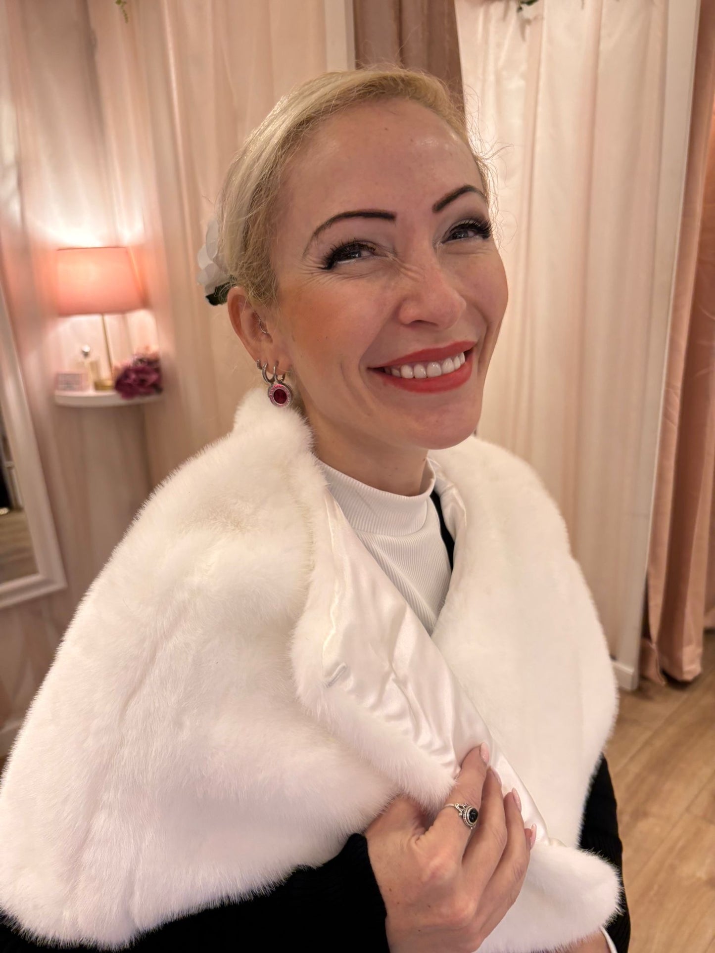 Faux Fur Shawl in White