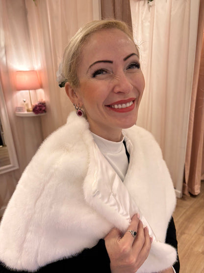 Faux Fur Shawl in White