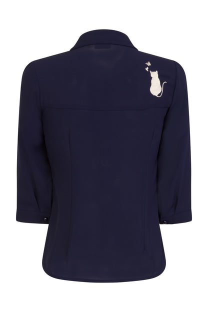 Playful Kitty Blouse in Navy