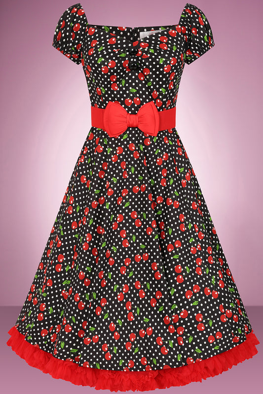 Cherry Polka Dot Noir Swing Dress