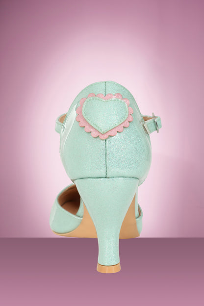 Amelia Heart Shoe in Mint Sparkle PRE ORDER