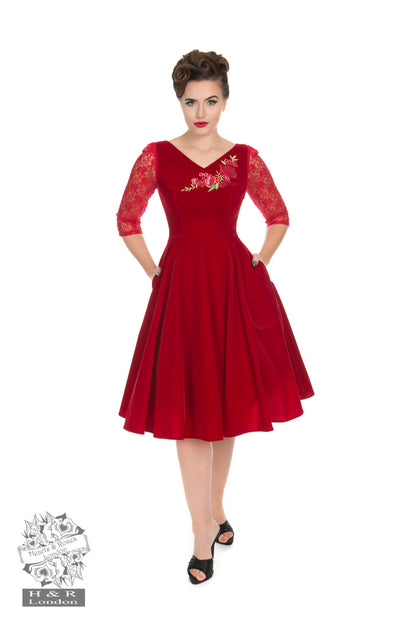 Divine Velvet Swing Dress in Red