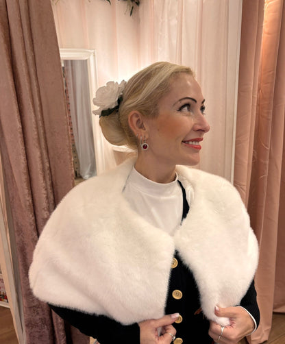 Faux Fur Shawl in White