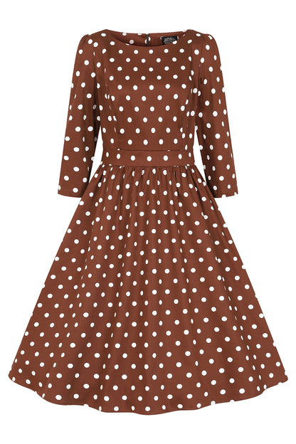 Patsy Polka Dot Swing Dress in Brown